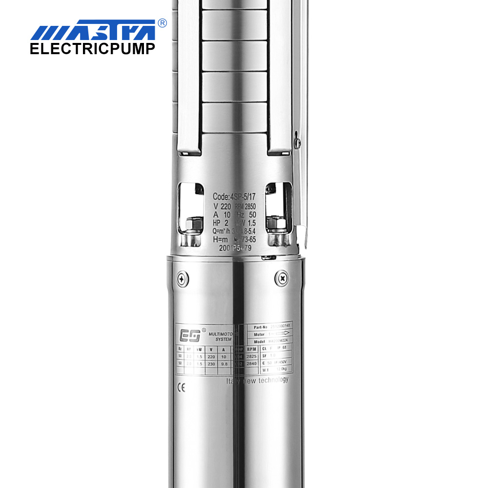 Bomba sumergible Mastra de acero inoxidable de 4 pulgadas - Serie 4SP de 14 m³/h de caudal nominal para cebado de una bomba sumergible para pozo